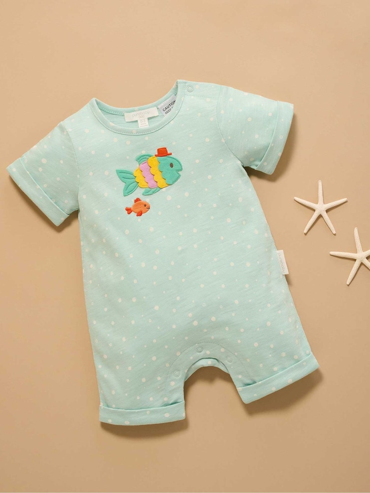Purebaby Blue Fancy Fish Growsuit Rompersuit - Image 1 of 5
