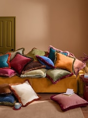 Furn Teal Blush Halo Fringed Velvet Fibre Filled Cushion - Image 3 of 5