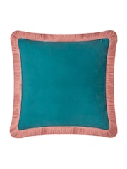 Furn Teal Blush Halo Fringed Velvet Fibre Filled Cushion - Image 4 of 5