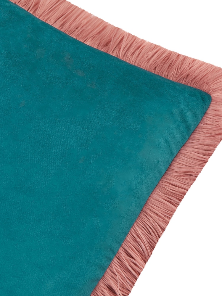 Furn Teal Blush Halo Fringed Velvet Fibre Filled Cushion - Image 5 of 5