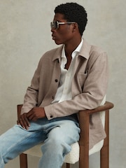 Reiss Mocha Cart Wool Blend Button-Through Overshirt - Image 1 of 6