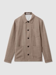 Reiss Mocha Cart Wool Blend Button-Through Overshirt - Image 2 of 6