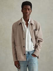 Reiss Mocha Cart Wool Blend Button-Through Overshirt - Image 3 of 6