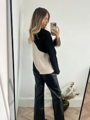 Style Cheat Black Brushed Wool Colour Block Jumper - Image 2 of 4