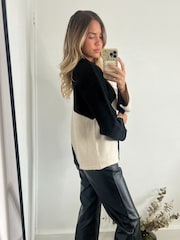 Style Cheat Black Brushed Wool Colour Block Jumper - Image 4 of 4