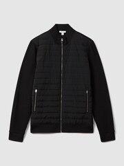 Reiss Black Flintoff Hybrid Quilt and Knit Zip-Through Jacket - Image 2 of 6