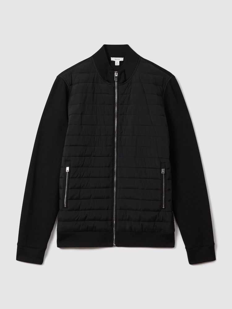 Reiss Black Flintoff Hybrid Quilt and Knit Zip-Through Jacket - Image 2 of 6