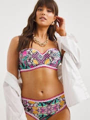 Figleaves Pink Floral Print Frida Underwired Bandeau Bikini Top - Image 1 of 4