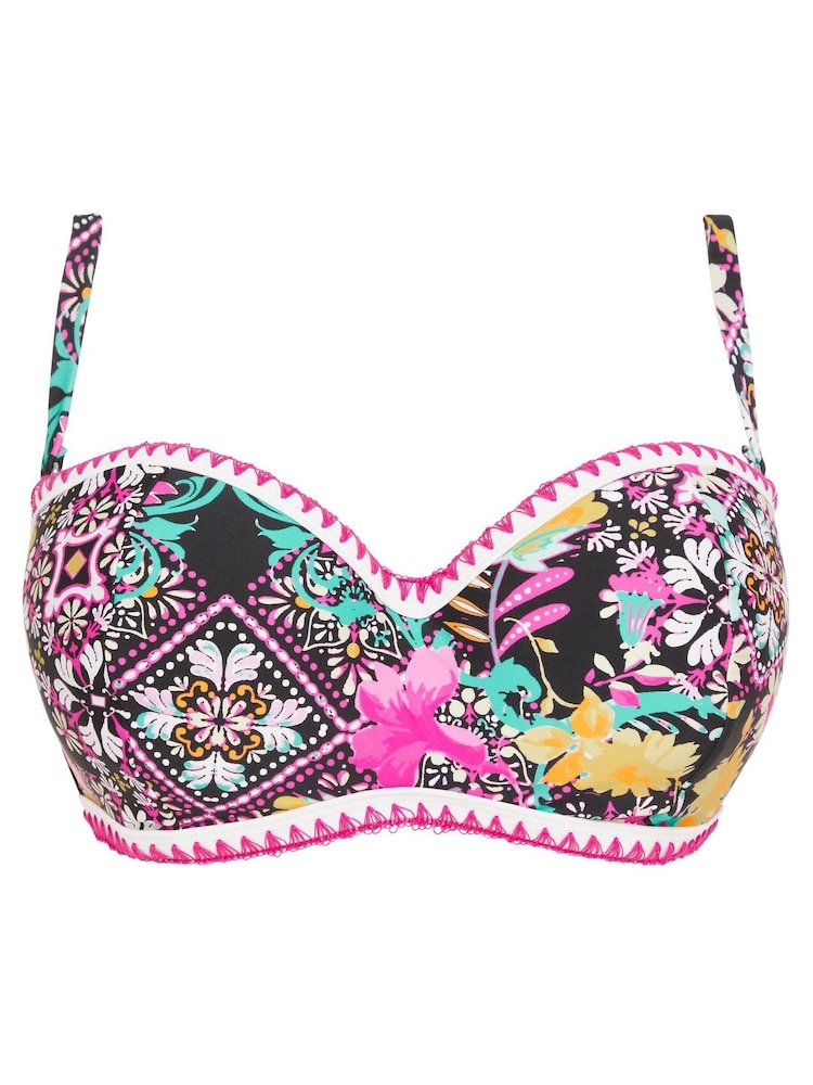 Figleaves Pink Floral Print Frida Underwired Bandeau Bikini Top - Image 4 of 4