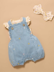 Purebaby Blue Broderie Dungaree Set - Image 1 of 5