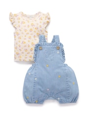 Purebaby Blue Broderie Dungaree Set - Image 2 of 5