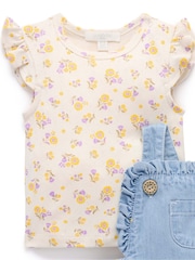 Purebaby Blue Broderie Dungaree Set - Image 3 of 5
