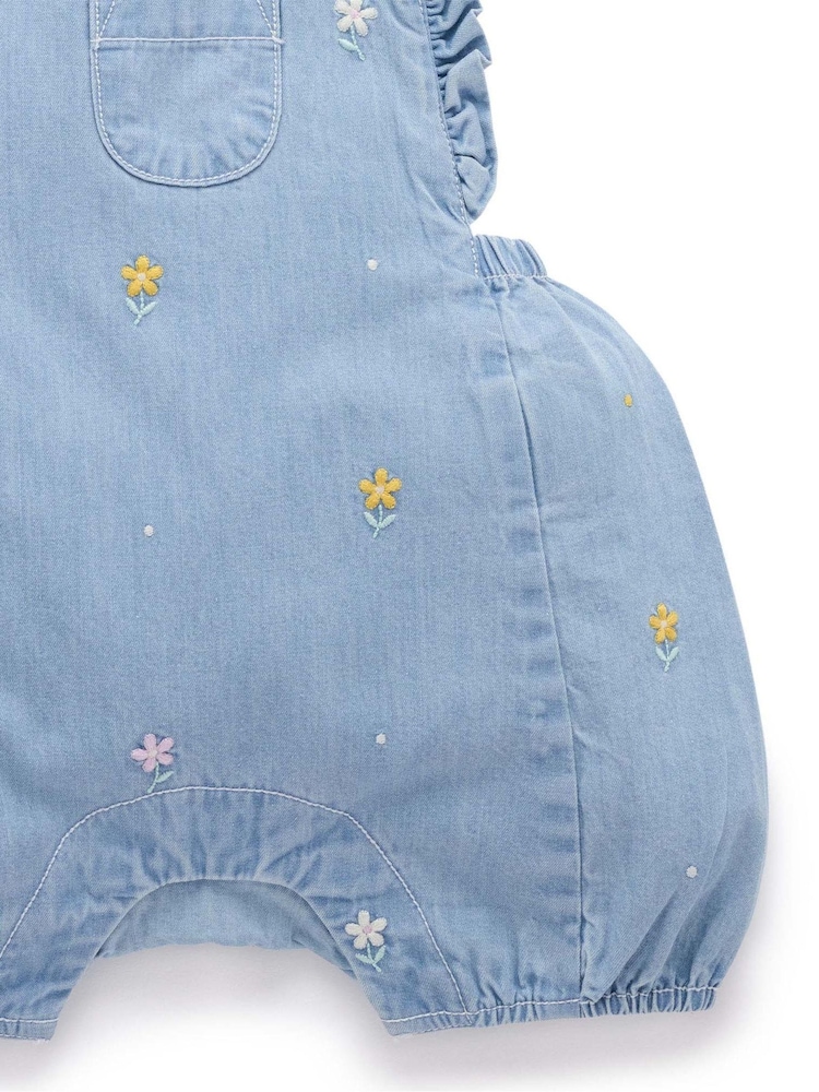 Purebaby Blue Broderie Dungaree Set - Image 5 of 5 Purebaby Blue Broderie Dungaree Set - Image 5 of 5