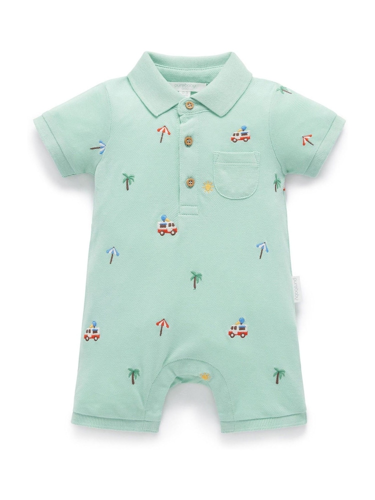 Purebaby Blue Cancun Polo Rompersuit - Image 2 of 5 Purebaby Blue Cancun Polo Rompersuit - Image 2 of 5