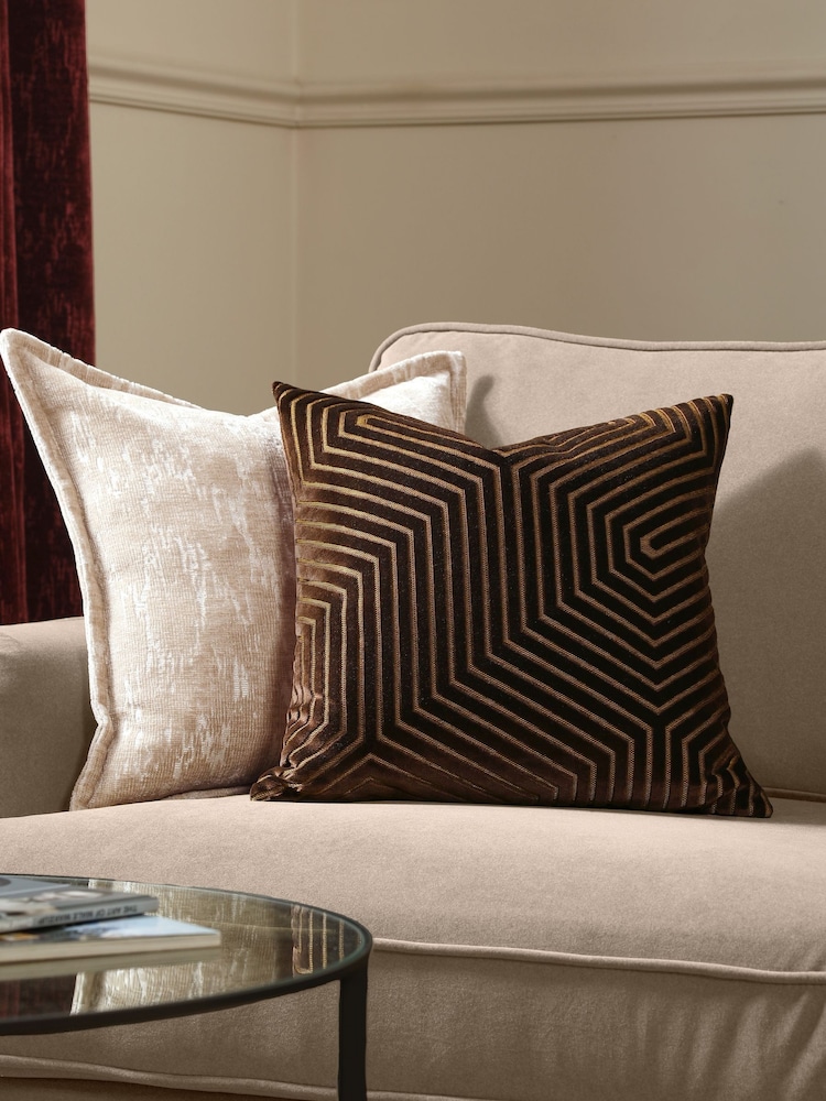 Paoletti Chocolate Evoke Cut Velvet Fibre Filled Cushion - Image 1 of 5