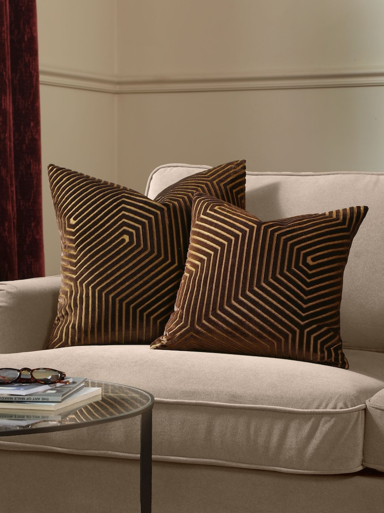 Paoletti Chocolate Evoke Cut Velvet Fibre Filled Cushion - Image 2 of 5