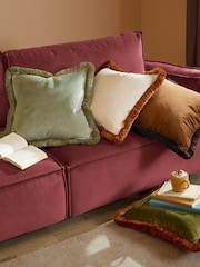Furn Ecru Ginger Halo Fringed Velvet Fibre Filled Cushion - Image 2 of 5