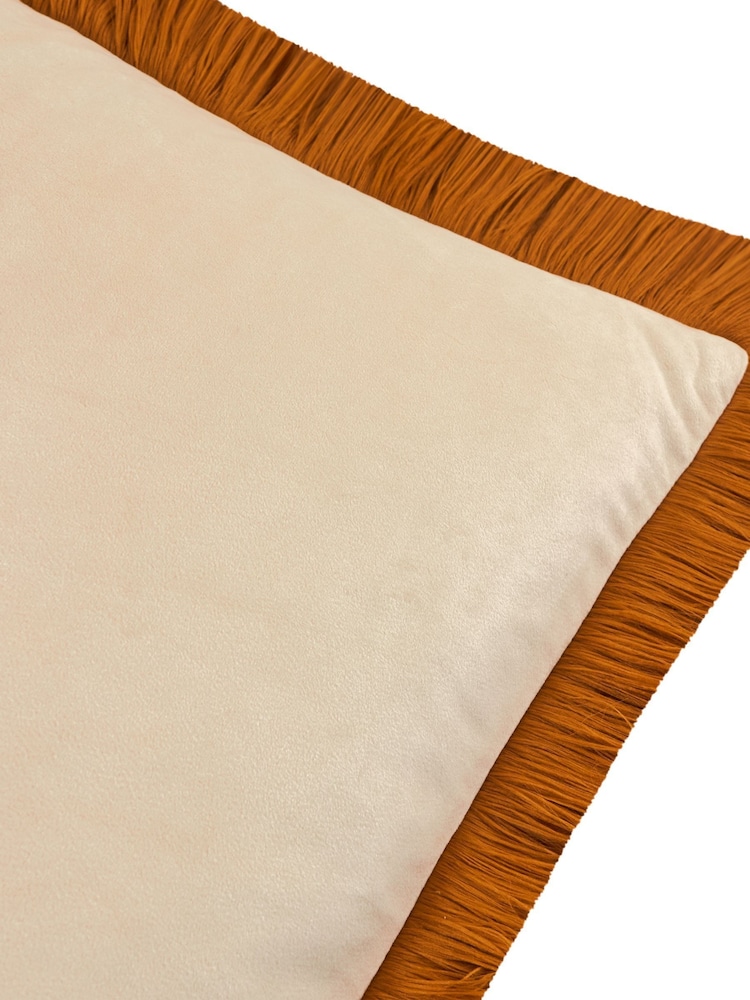 Furn Ecru Ginger Halo Fringed Velvet Fibre Filled Cushion - Image 5 of 5