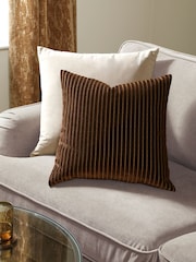 Paoletti Chocolate Savoy Stripe Velvet Fibre Filled Cushion - Image 1 of 4
