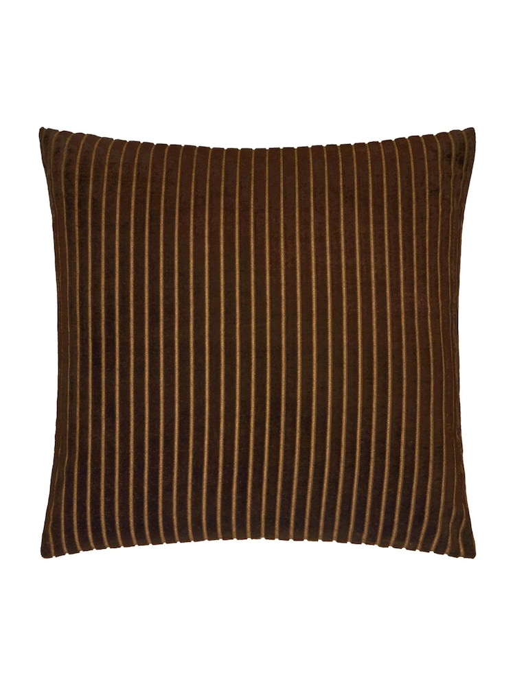 Paoletti Chocolate Savoy Stripe Velvet Fibre Filled Cushion - Image 2 of 4 Paoletti Chocolate Savoy Stripe Velvet Fibre Filled Cushion - Image 2 of 4