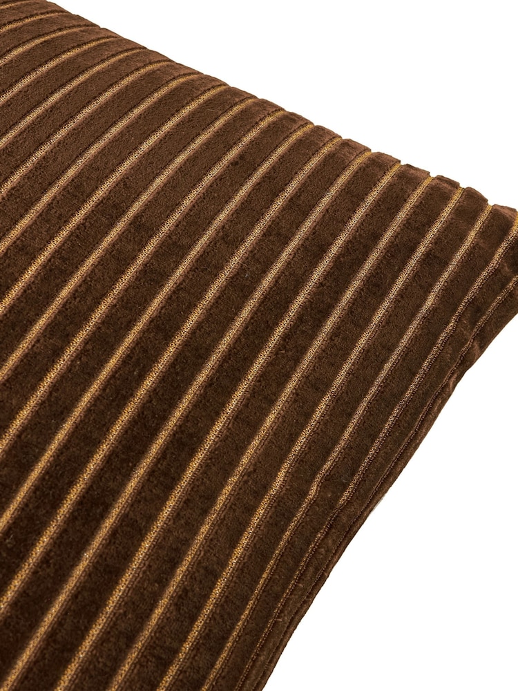 Paoletti Chocolate Savoy Stripe Velvet Fibre Filled Cushion - Image 4 of 4 Paoletti Chocolate Savoy Stripe Velvet Fibre Filled Cushion - Image 4 of 4