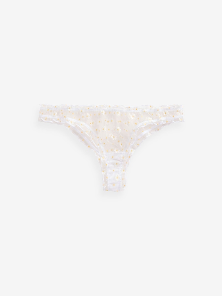 self. White Daisy Embroidered Ruffle Extra High Leg Brazilian Briefs - Image 5 of 5