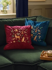 Furn Navy Berry Woods Velvet Fibre Filled Cushion - Image 2 of 5