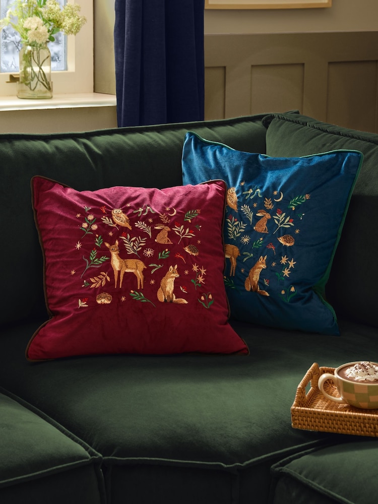 Furn Navy Berry Woods Velvet Fibre Filled Cushion - Image 2 of 5