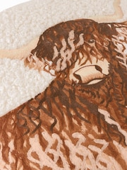 Evans Lichfield Natural Boucle Highland Cow Embroidered Fibre Filled Cushion - Image 4 of 4