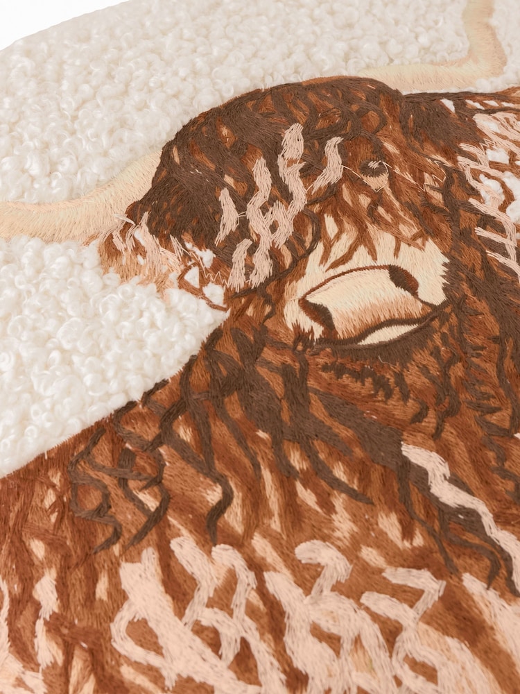 Evans Lichfield Natural Boucle Highland Cow Embroidered Fibre Filled Cushion - Image 4 of 4 Evans Lichfield Natural Boucle Highland Cow Embroidered Fibre Filled Cushion - Image 4 of 4