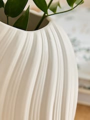 White Pleated Ceramic Medium Vase - Image 2 of 5