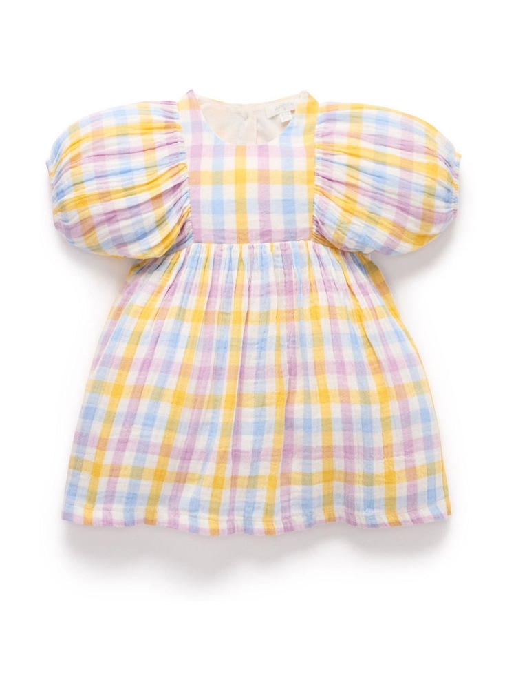 Purebaby Pink Check Gathered Dress - Image 2 of 5 Purebaby Pink Check Gathered Dress - Image 2 of 5