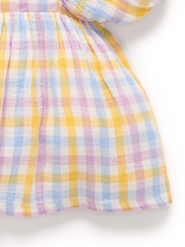 Purebaby Pink Check Gathered Dress - Image 5 of 5 Purebaby Pink Check Gathered Dress - Image 5 of 5