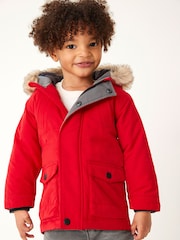 Red Shower Resistant Faux Fur Parka Coat (3mths-7yrs) - Image 1 of 8