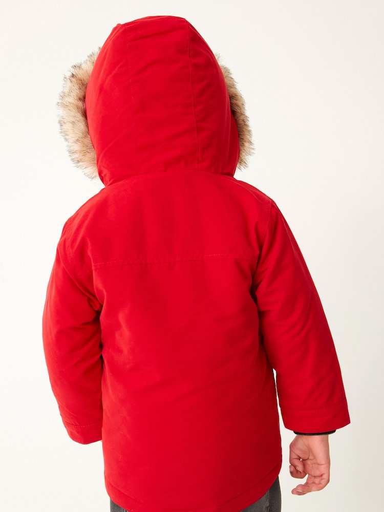Red Shower Resistant Faux Fur Parka Coat (3mths-7yrs) - Image 2 of 8
