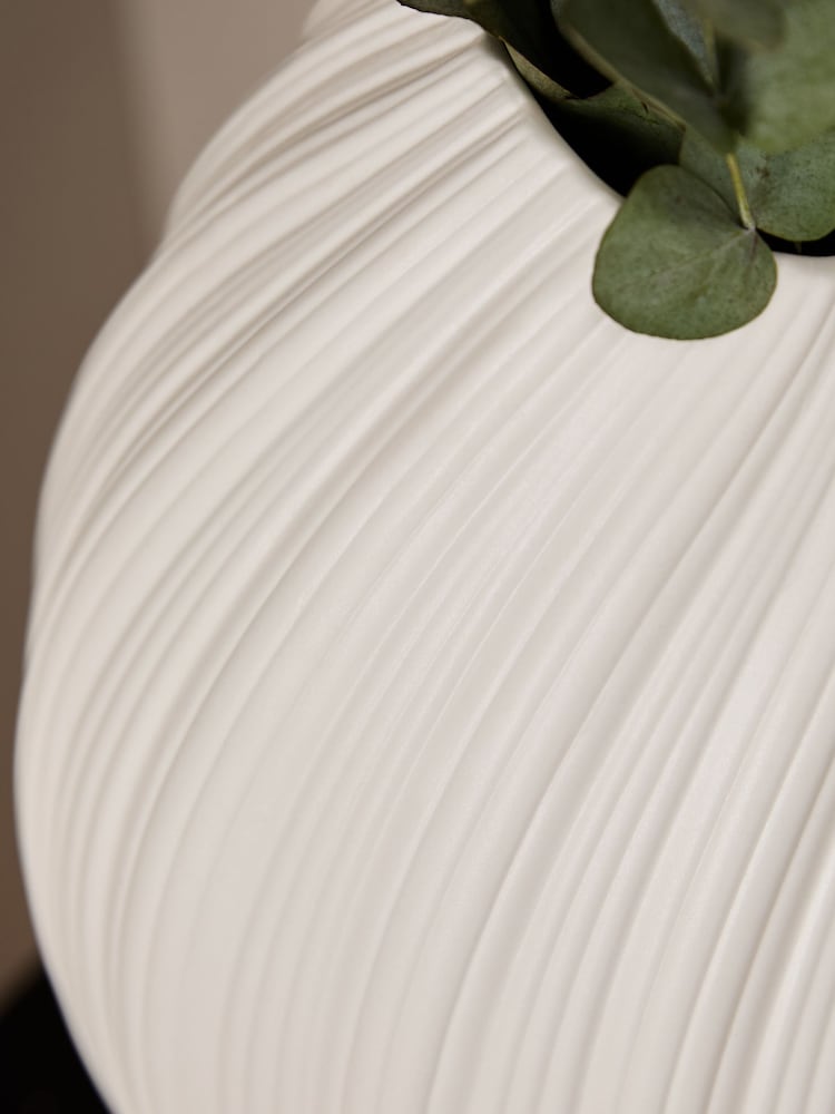 White Pleated Ceramic Large Vase - Image 2 of 4