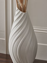 White Pleated Ceramic Extra Large Vase - Image 2 of 5