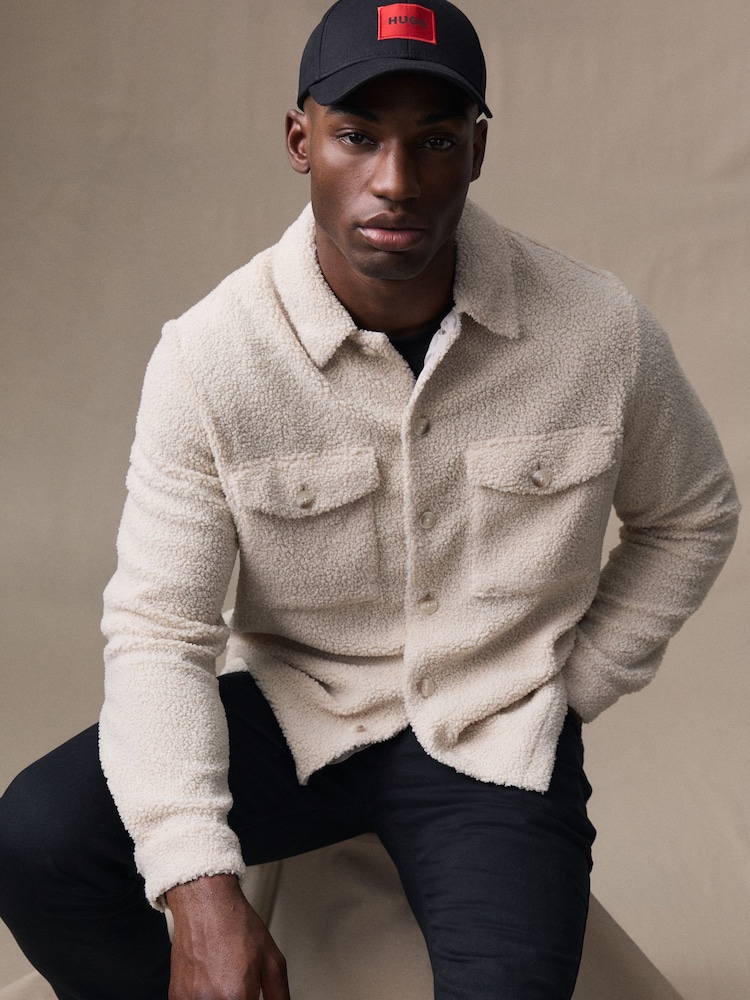 HUGO Natural Teddy Fleece Overshirt - Image 1 of 7