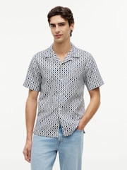 Tommy Hilfiger Blue Regular Linen Blend Print Short Sleeve Shirt - Image 1 of 5