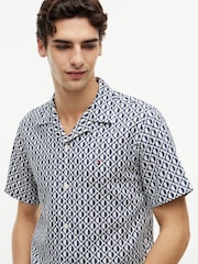 Tommy Hilfiger Blue Regular Linen Blend Print Short Sleeve Shirt - Image 4 of 5