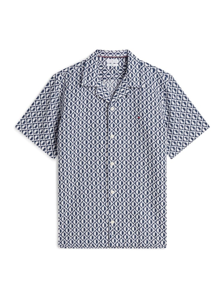 Tommy Hilfiger Blue Regular Linen Blend Print Short Sleeve Shirt - Image 5 of 5 Tommy Hilfiger Blue Regular Linen Blend Print Short Sleeve Shirt - Image 5 of 5