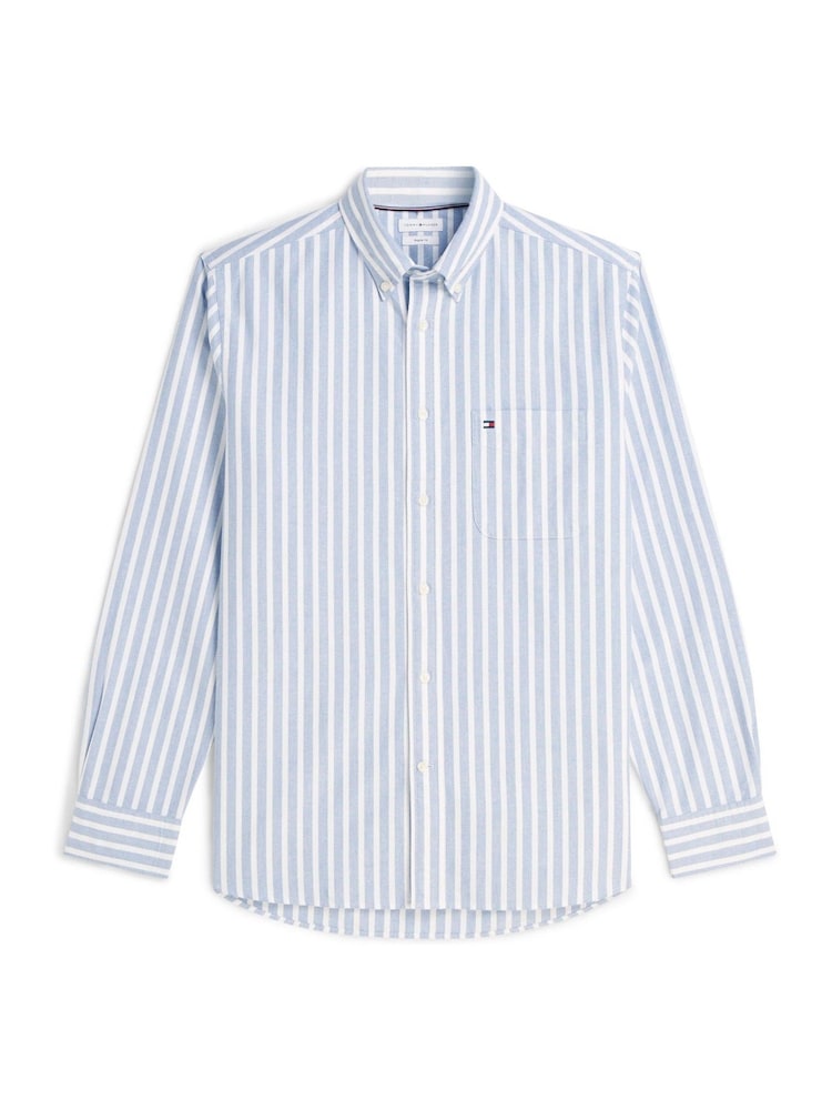 Tommy Hilfiger Blue Regular Fit Stripe Oxford Shirt - Image 7 of 7