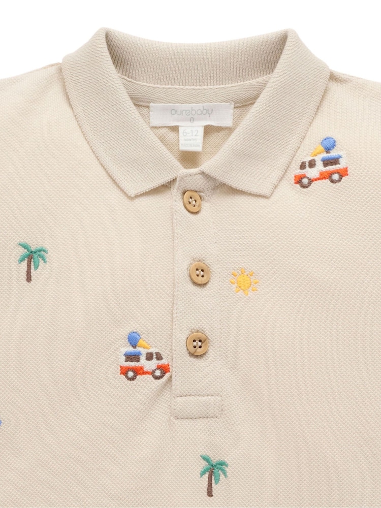 Purebaby Natural Cancun Embroidered Polo Shirt - Image 2 of 4 Purebaby Natural Cancun Embroidered Polo Shirt - Image 2 of 4