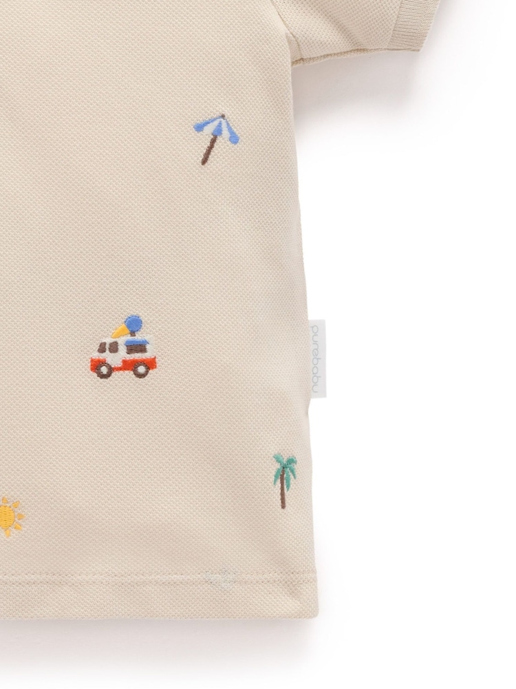 Purebaby Natural Cancun Embroidered Polo Shirt - Image 4 of 4 Purebaby Natural Cancun Embroidered Polo Shirt - Image 4 of 4