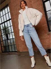 Chi Chi London Cream Short Padded Borg Coat - Image 1 of 4