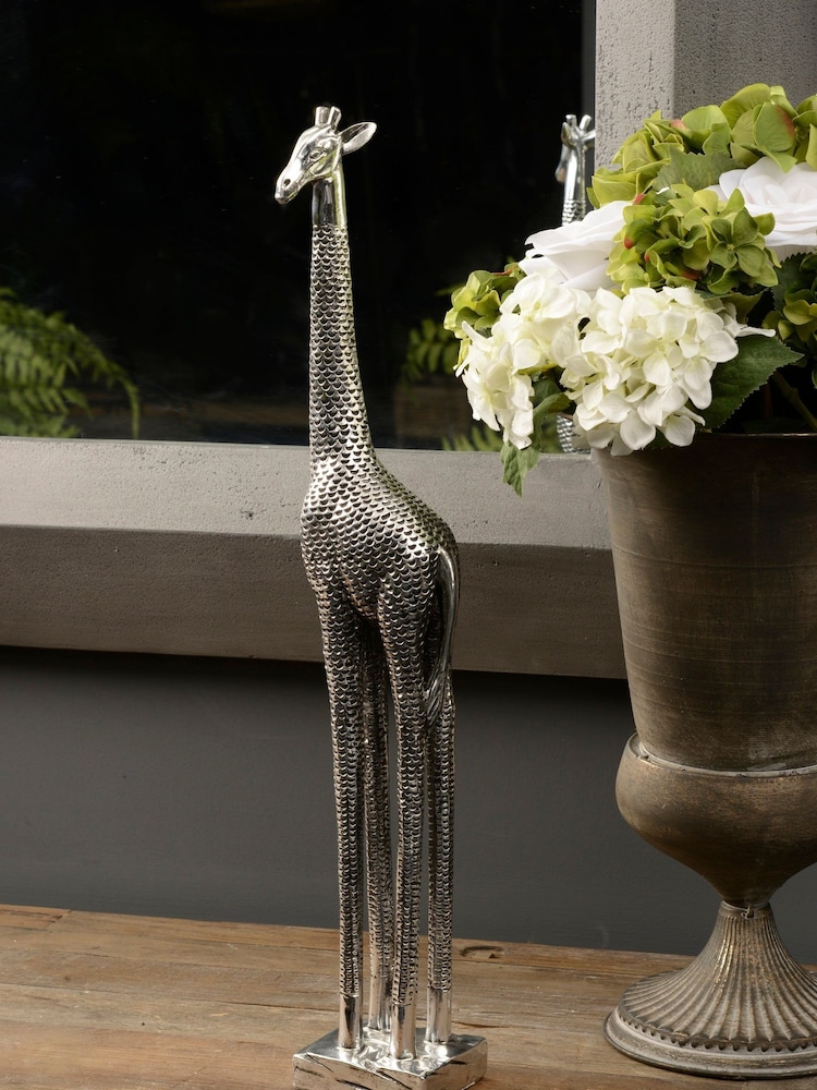 Libra Interiors Silver Large Giraffe Sculpture - Image 1 of 3