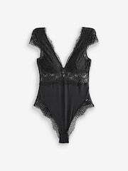 Lipsy Black Lace Capped Sleeve Bodysuit - Image 3 of 4