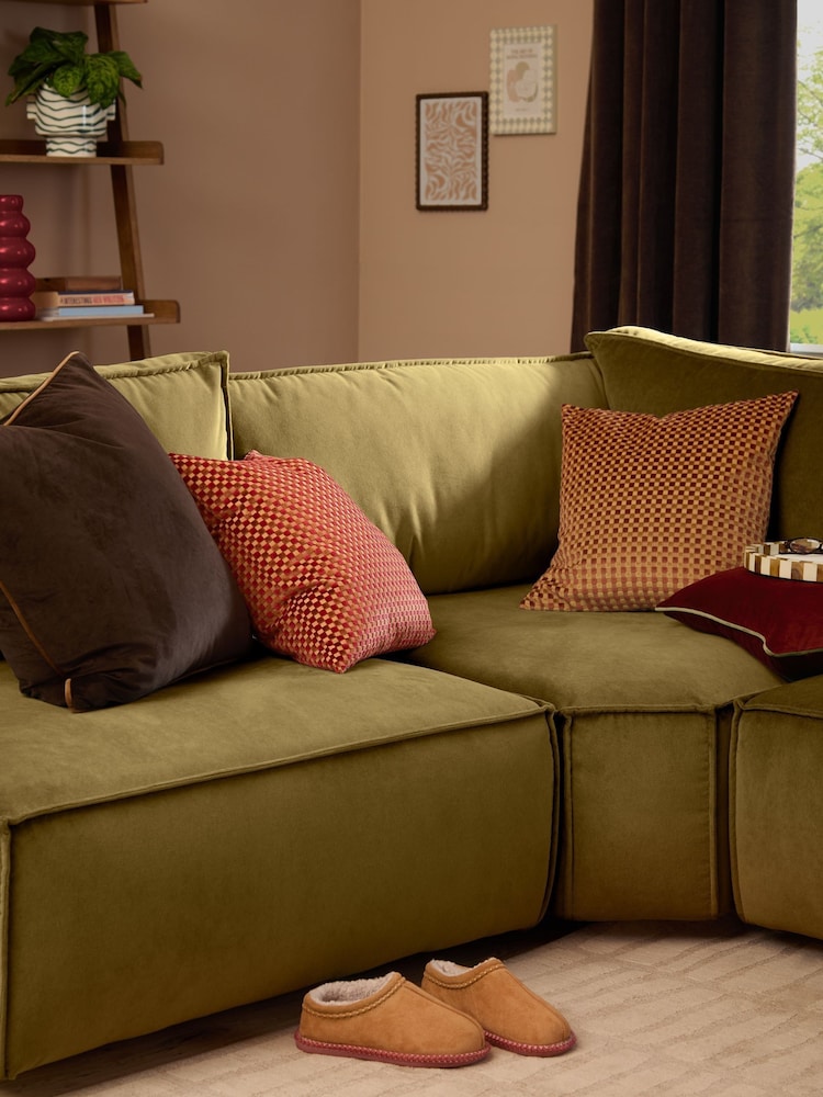 Furn Chocolate Checkered Velvet Fibre Filled Cushion - Image 2 of 4 Furn Chocolate Checkered Velvet Fibre Filled Cushion - Image 2 of 4