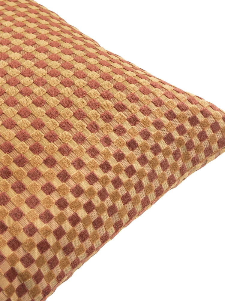 Furn Chocolate Checkered Velvet Fibre Filled Cushion - Image 4 of 4 Furn Chocolate Checkered Velvet Fibre Filled Cushion - Image 4 of 4
