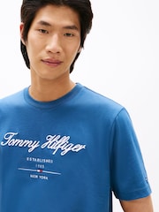 Tommy Hilfiger Blue Textured Logo Jersey T-Shirt - Image 4 of 5